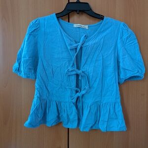 [Women's/Teen's] Blue Tie-Front Blouse